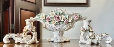 RARE VINTAGE 3pc PORCELAIN  HEIRLOOMS OF TOMORROW Floral Vase & 2 CANDLE HOLDERS
