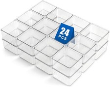 24 Pcs Small Drawer Organizer BinsSet, Stackable Drawer Divider Trays for