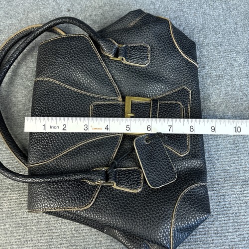 RARE Vintage M.E.L. Accessories Leather Handbag Two Handle Satchel Brass Fitting - Picture 14 of 16