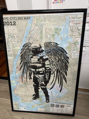 Rare Early 2014 Denis Ouch Fabrika Ouch Mixed Media Stencil 2012 NYC Bike Map