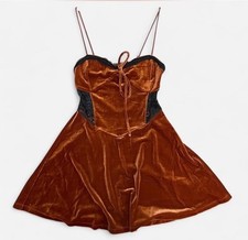 RARE FIND- Urban Outfitters brown velvet and black lace fit and flare mini dress