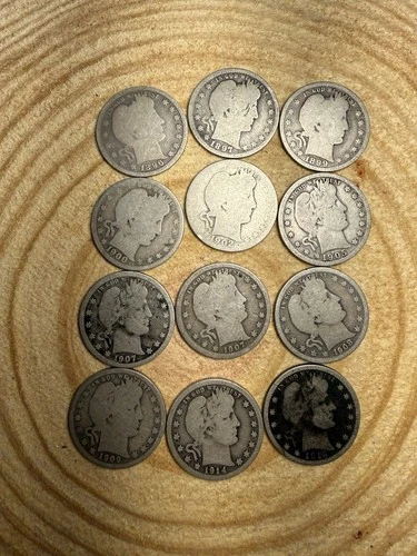 New Listing12 Barber Quarters 1896–1916 90% Silver Lot Full Dozen Old US Coins