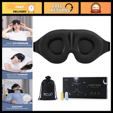 3D Sleep Eye Mask for Side Sleepers, Light Blocking, Soft Travel Blindfold, Blac