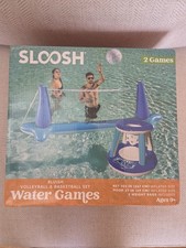 Sloosh Pool Volleyball Basketball Set Blue White PVC 105" Net 27" Hoop