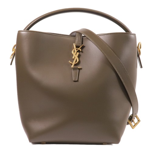 SAINT LAURENT YSL GHW LE 37 2 Way Bag 742828 Calfskin Leather Olive Green