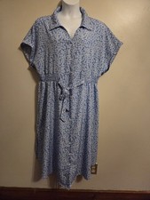 Shein Curve Blue Ditsy Floral Print Elastic Waist Collared Midi Dress 4XL
