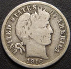 1916-S Barber Dime - Full Rims and All Major Details Are Distinctly Outlined