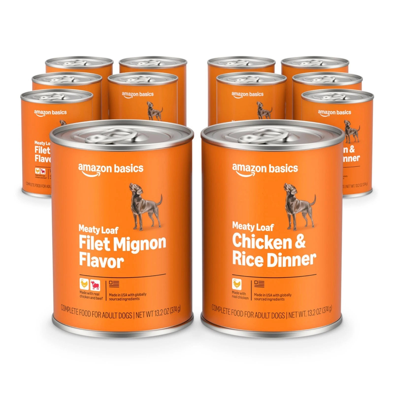 Wet Dog Food Variety Pack - Meaty Loaf Filet Mignon & Chicken Rice, 12 Cans