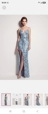 Blue Graphic Print Sequined Gown