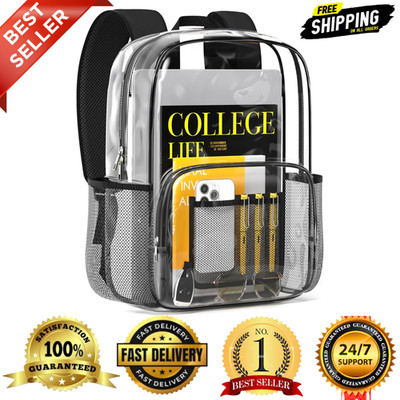 Clear Backpack Waterproof PVC Bookbag Multi-Pocket Padded Straps Travel Bag
