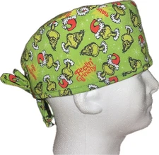 Dr Seuss Grinch  Naughty Or Nice Green Scrub Hat Chemo Cap