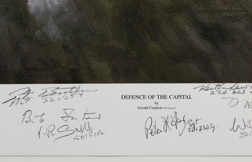 SIGNED by 21 BATTLE BRITAIN airmen LTD ED print Gerald COULSON Defence Capital - Picture 4 of 10