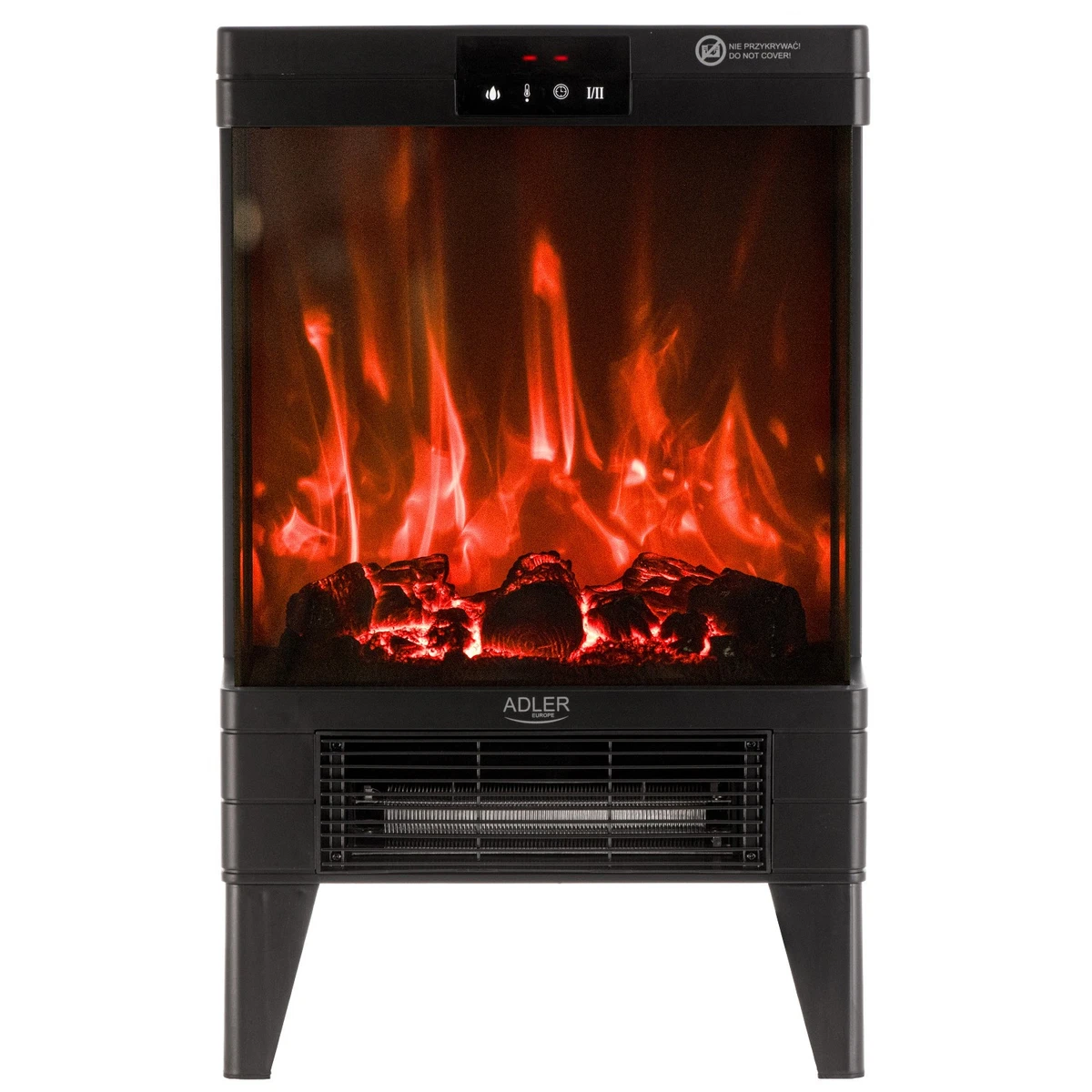 Adler AD 7755 Chimenea eléctrica LED 2000W con mando negro
