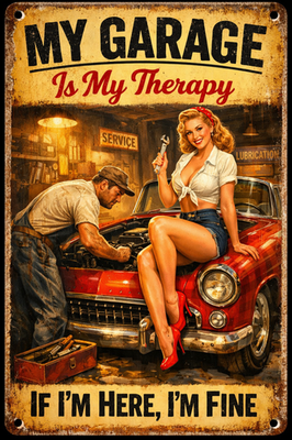 #ad #ad My Garage Is My Therapy Pin Up Hot Rod Mechanic Wall Art 8x12 Retro Metal Sign $19.00