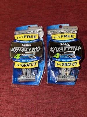 SCHICK QUATTRO 4 BLADE RAZORS. PACK OF 2. BRAND NEW WITHAGS. FAST SHIPPING.