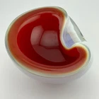 Murano Red White Encased Clear Glass Geode Ashtray Bowl 6¼″ 1960s VTG