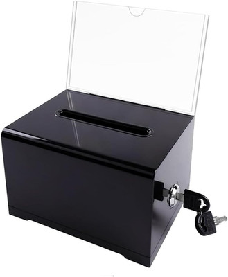 Acryl Spendenbox abschließbar schwarz für Umfragen Gewinnspiele vertraulich