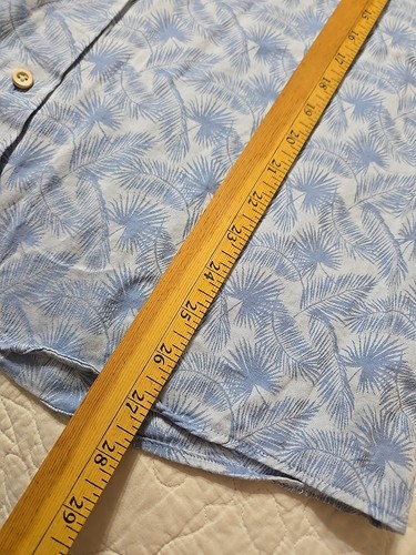 ROWM Button Up Shirt Mens Large Blue Leaves Leaf Short Sleeve 100% Cotton - Picture 7 of 10
