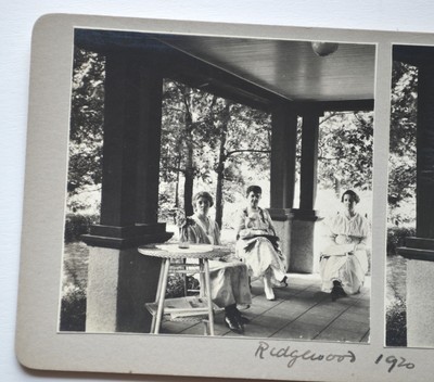 Antique Stereoview Photo Card Women Sitting on Veranda Ridgewood NJ 1920