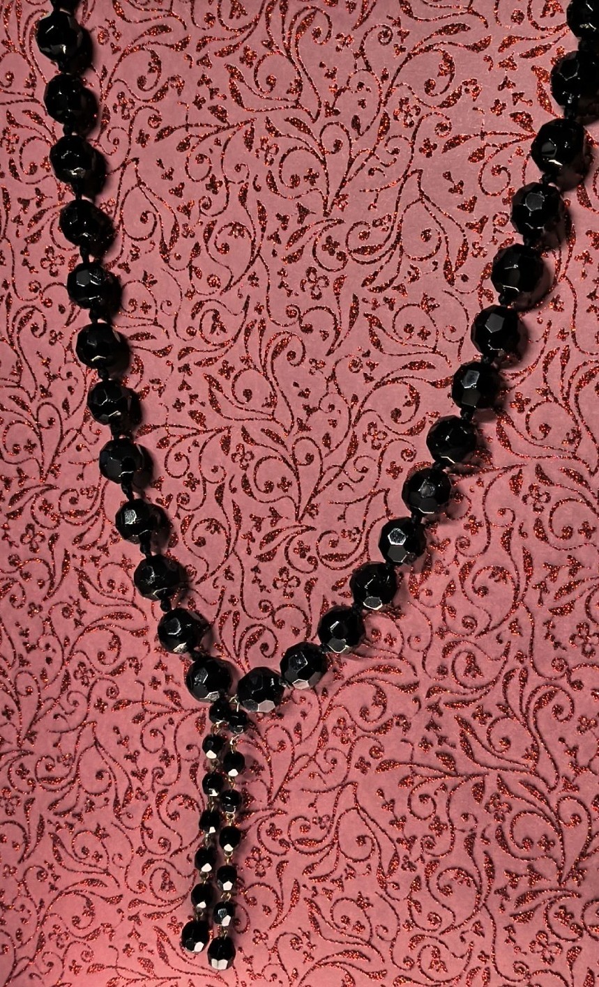 Vintage Black Faceted Glass Bead Necklace 30
