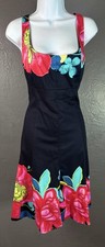 Nine West Black Floral Fit & Flare Midi Dress Size 14 Women's