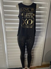 New Woman's Zumba Black Gold XO Open Back Tank and Matching Legging Set Medium