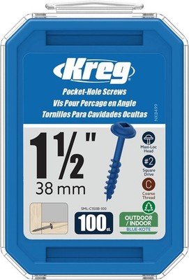 Kreg Blue-Kote Pocket-Hole Screws 1-1/2 Inch Coarse Thread 100 Count SML-C150B