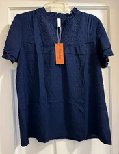 Falechay Large Navy Blue Woman’s Blouse Tunic New 