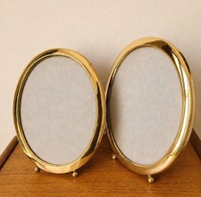 Pair Vintage Large Oval Footed Solid Brass Photo Frame With Glass 8x10 Standing