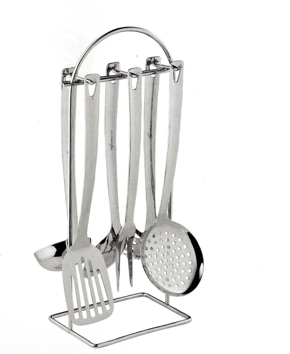 Set Utensili Cucina Acciaio Inox Grancucina 6 Accessori con Supporto