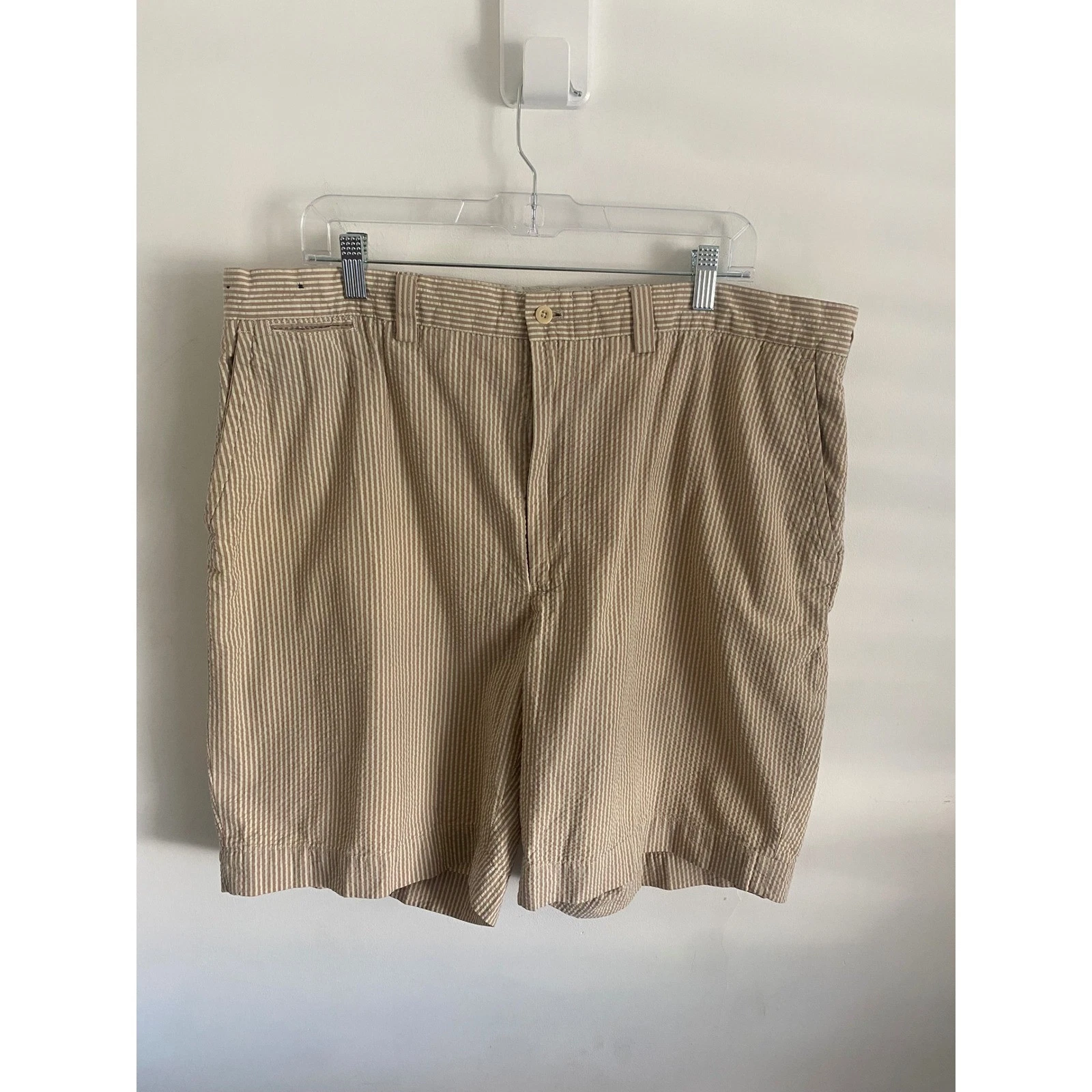 Polo Ralph Lauren Mens Tan Stripe Seersucker Shorts Size 40 Casual Golf