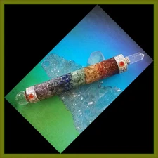 CHAKRA WAND, ORGONE CHAKRA WAND, 7 LAYER CRYSTAL WAND WITH QUARTZ POINT