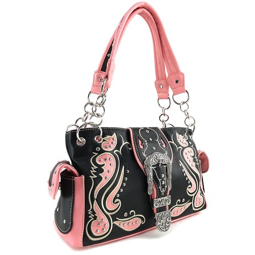 Justin West Concealed Carry Paisley Flower Buckle Embroidered Laser Cut Handbag - Picture 34 of 92