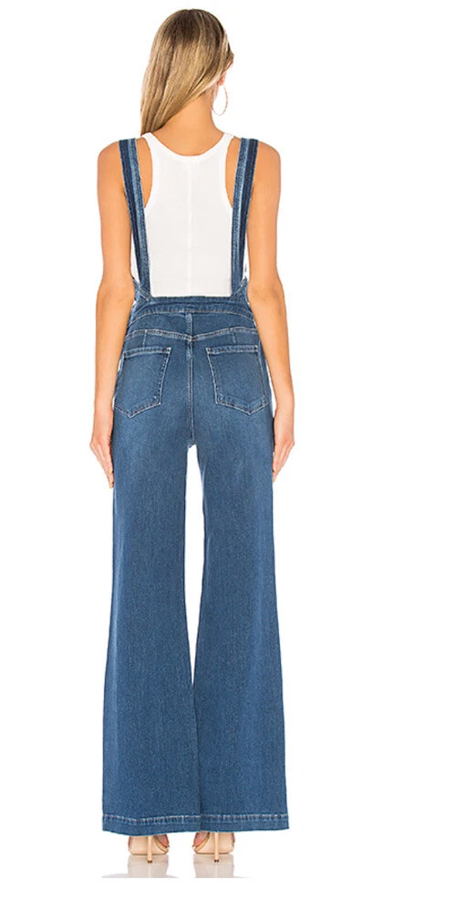 Frame Palazzo Wide Leg LongWater Overalls Blue Denim Stretch Low Back Size XS