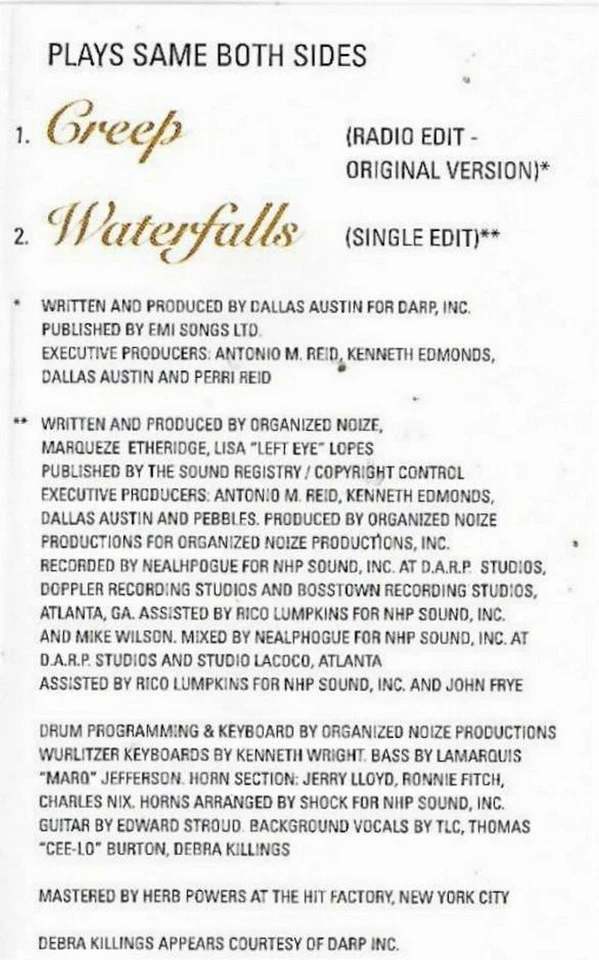 TLC Creep 96 / Waterfall cassette single Hip Hop RnB/Swing, Pop Rap - Image 4 of 4