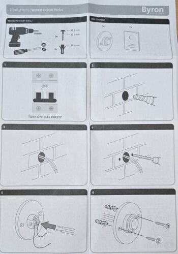 Wired Door Bell Push Button Round Chrome - Byron 2207P1BC Circular with Press - Picture 12 of 13
