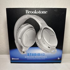 Brookstone Gray Wireless Headphones STUDIO HD Bluetooth Enhanced Foldable NEW