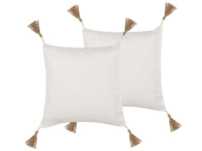 Dekokissen 2er Set 45 x 45 cm Polyester Spitze mit Fransen beige Azalea