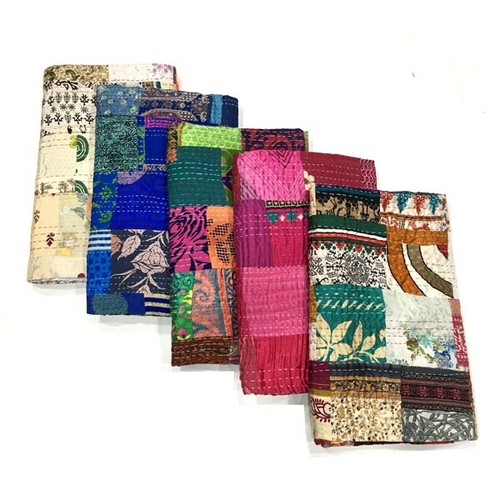 Vintage Silk Patchwork Patola Kantha Quilt wholesale Lot Bohemian Kantha Quilts - Picture 5 of 12