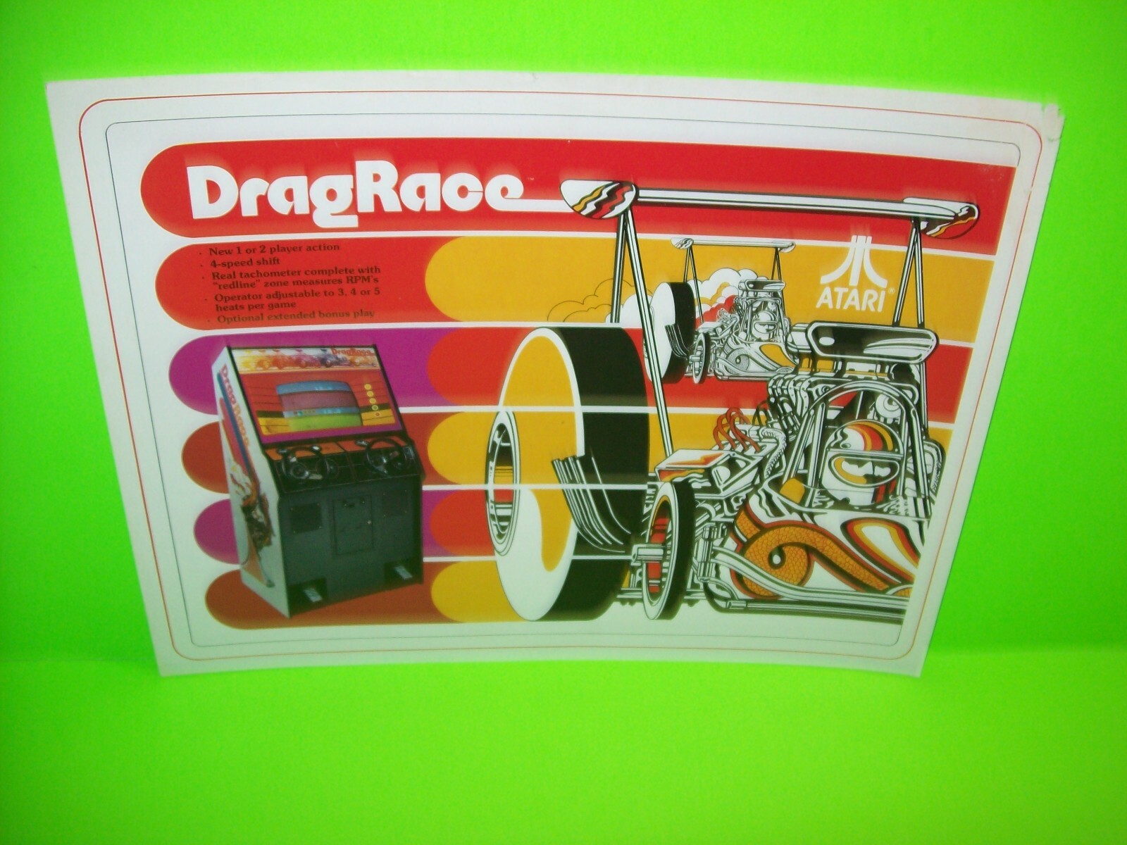 Drag Race Arcade FLYER Original Atari 1977 Video Game Racing Retro Promo Artwork