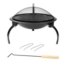 2 in 1 Portable 22" Round Fire Pit with BBQ Barbecue Grill Garden Camping Beach