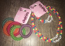 Claire s Neon Rainbow Happy Unicorn Necklace Bracelet Jewelry Hair 9 Pc Set