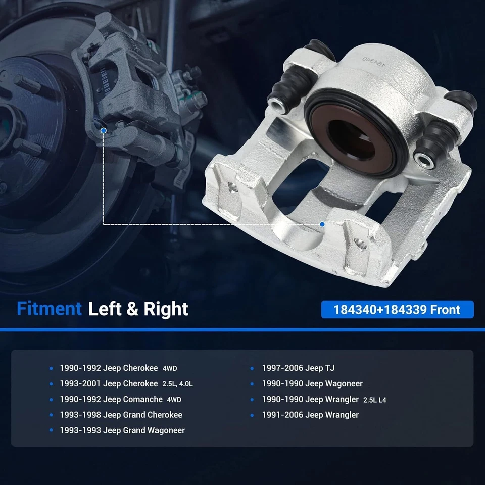 2x Front Brake Calipers for Jeep Grand Cherokee Comanche XJ Wrangler TJ LH & RH - Image 3 of 4