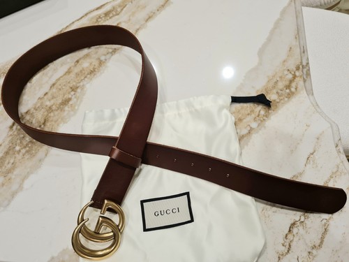 Gucci Belt GG Marmont Brown Cuir Leather Brass Buckle, 95 cm- 32/34 waist - Picture 4 of 4