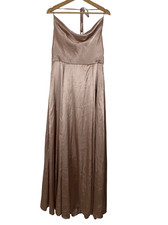 NWOT Galina Signature Champagne Sleeveless Bridesmaid Dress Size 12 Draped Satin