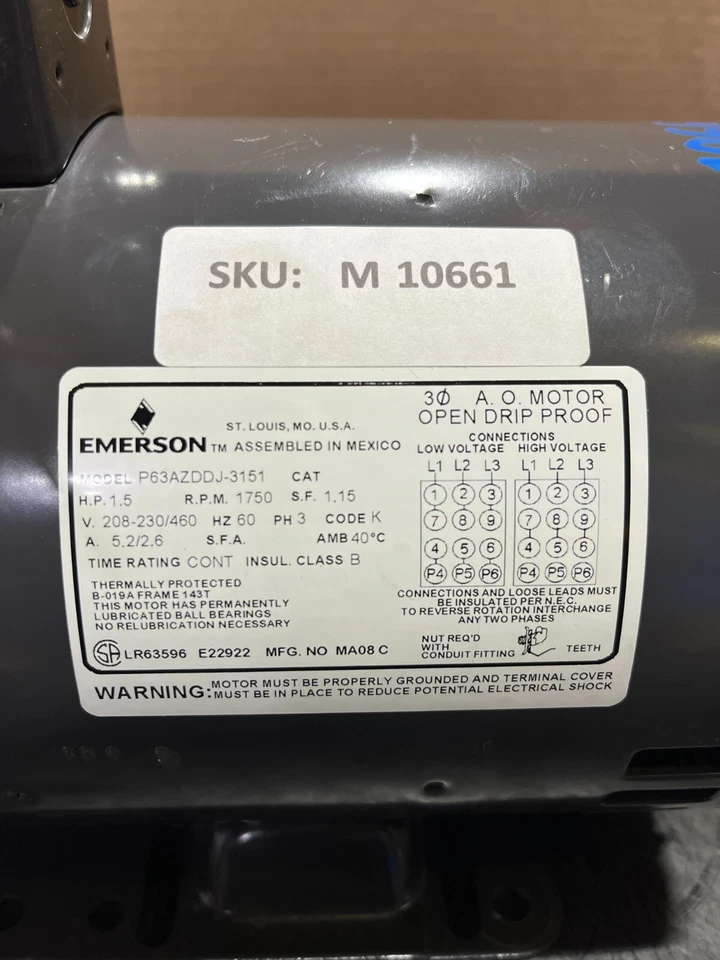 Emerson / P63AZDDJ-3151 / HP 1.5 / Electric Motor - Image 3 of 4