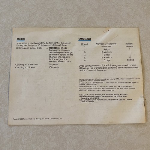 Amidar: Manual de instrucciones del programa de juegos Atari 1983 vintage - Imagen 2 de 3