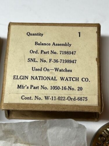 ELGIN POCKETWATCH BALANCE ASSEMBLY ORD PART NO. 7198947, MILITARY PACKAGE, CLEAN - Bild 1 von 7