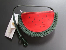 Tory Burch Purse Charm Coin Pouch Key fob Leather Watermelon Wristlet New $118
