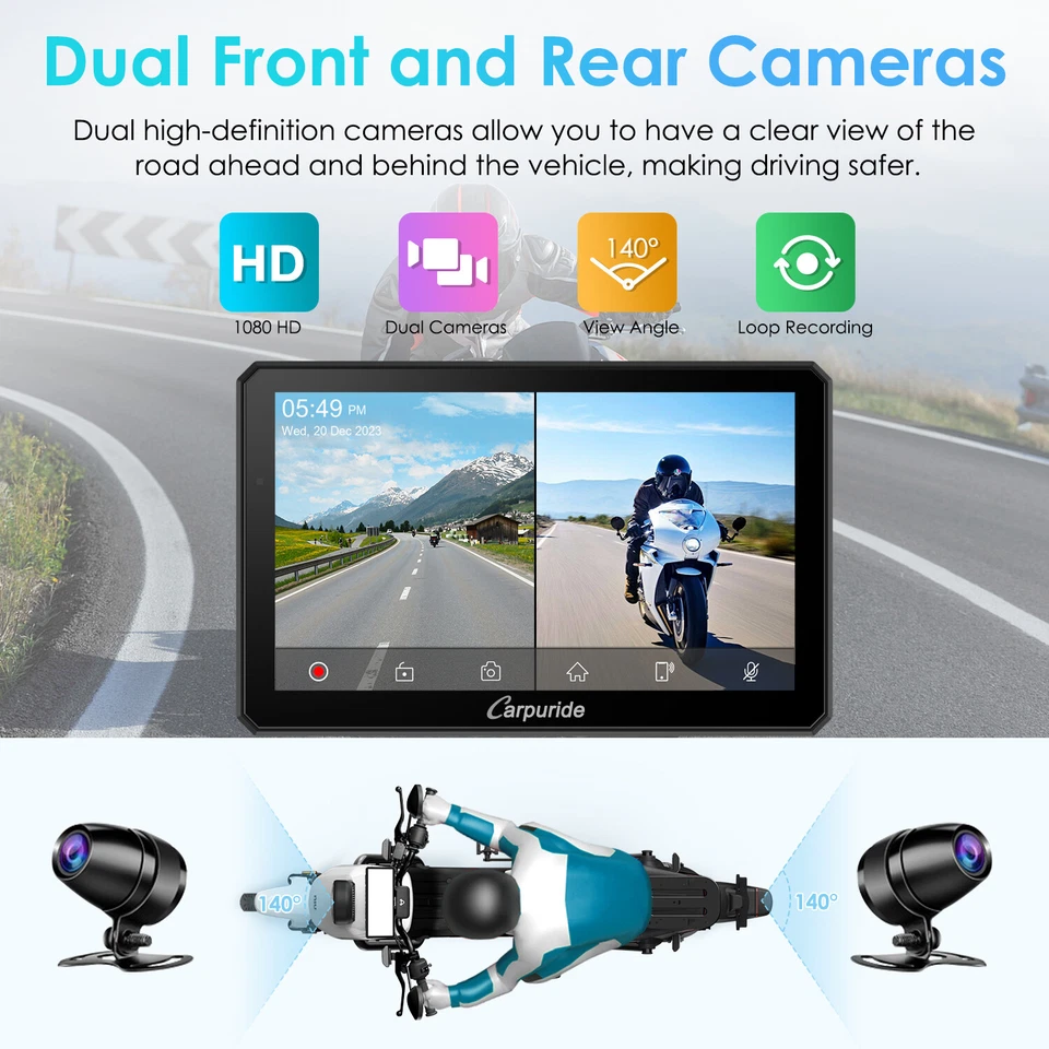 Carpuride W712D Wireless Carplay Android Auto Motorcycle GPS Wired Controlled - Image 3 of 4